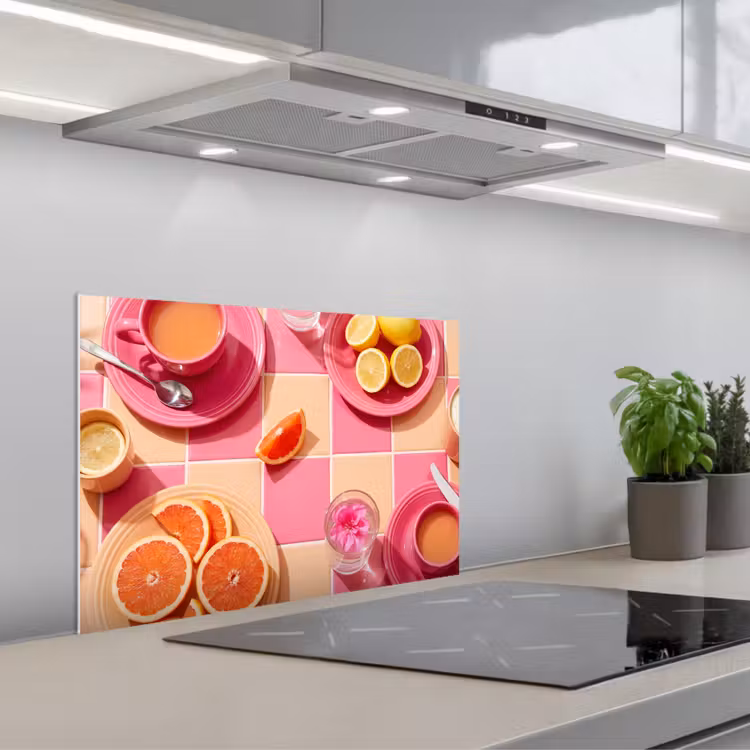 Salpicaderos de cocina - Comida - Cítricos - Naturalezas muertas - Rosa - Naranja — 1