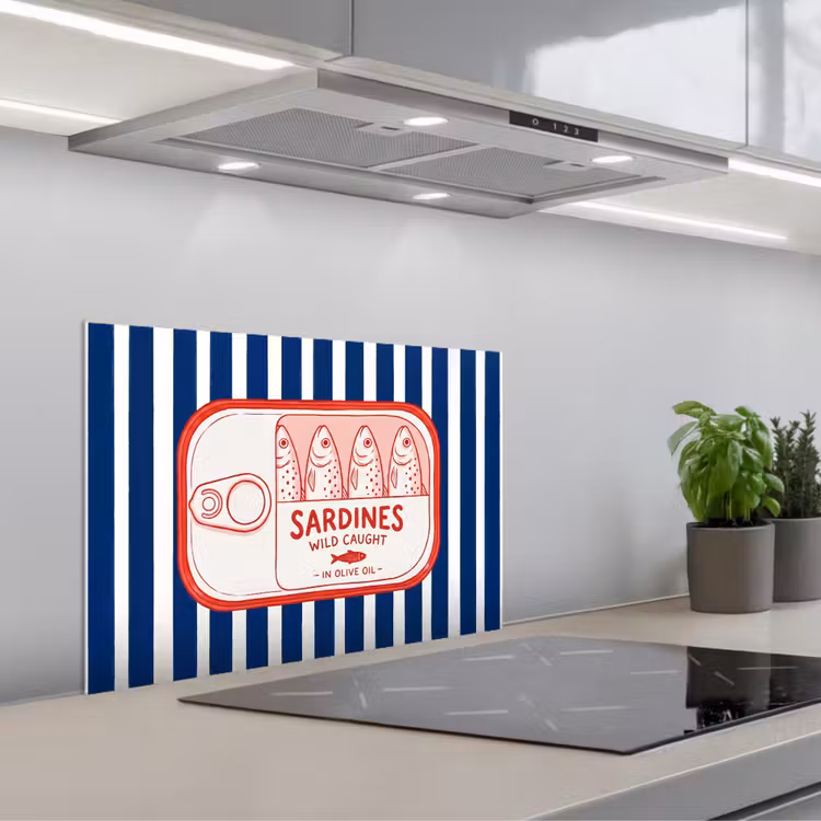 Salpicaderos de cocina - Comida - Pescado - En lata - Ilustración - Rojo — 1