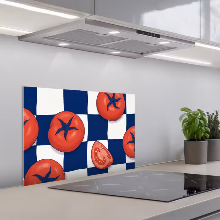 Salpicaderos de cocina - Comida - Tomates - Cocina - Ilustración - Rojo-Azul — 1