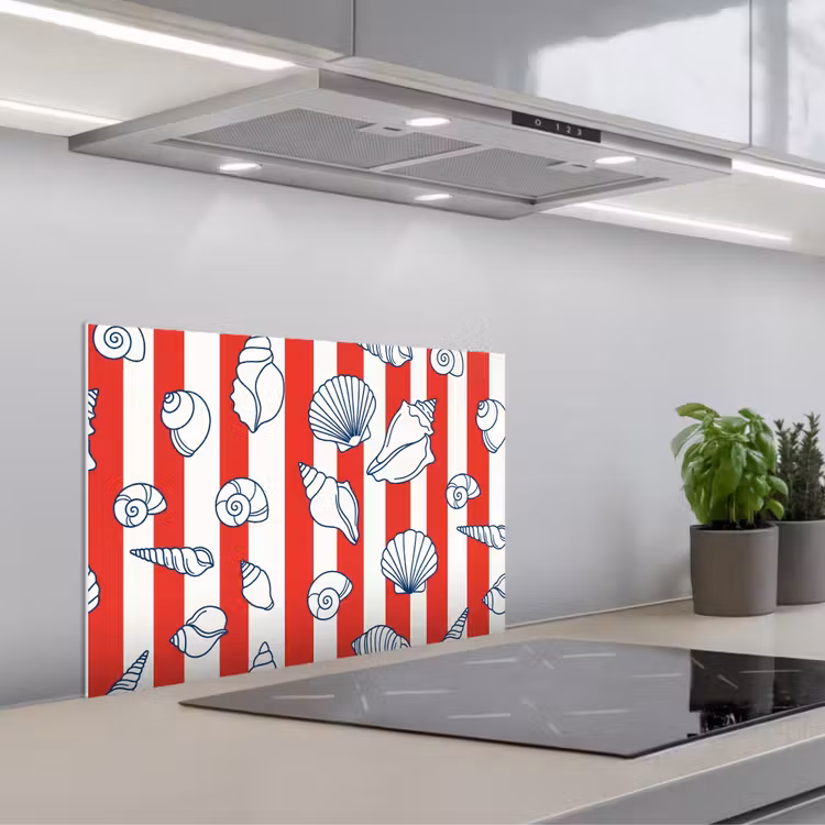 Salpicaderos de cocina - Concha - Animales marinos - Verano - Ilustración - Rojo - Azul — 1