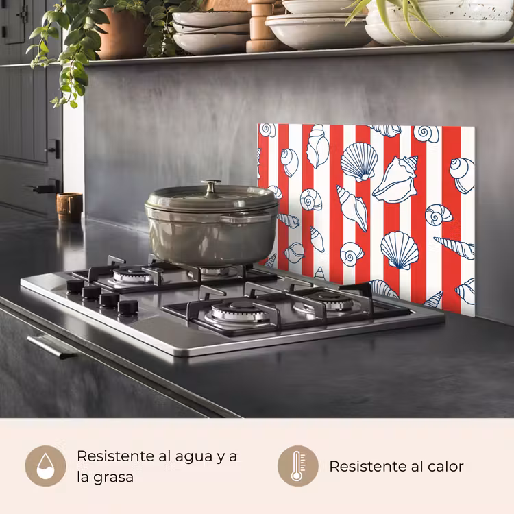 Salpicaderos de cocina - Concha - Animales marinos - Verano - Ilustración - Rojo - Azul — 2