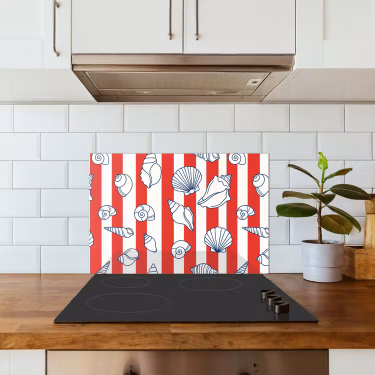 Salpicaderos de cocina - Concha - Animales marinos - Verano - Ilustración - Rojo - Azul — 3