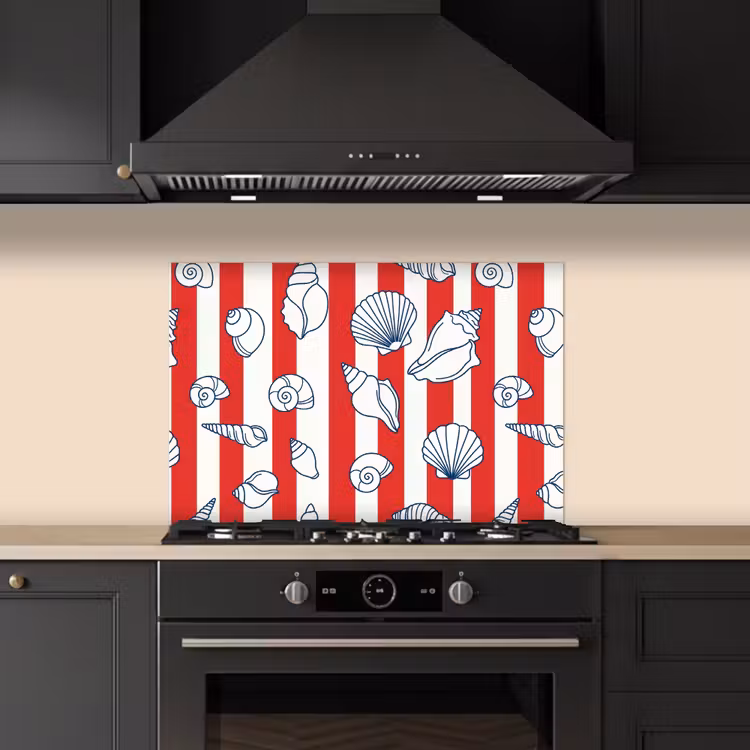 Salpicaderos de cocina - Concha - Animales marinos - Verano - Ilustración - Rojo - Azul — 5