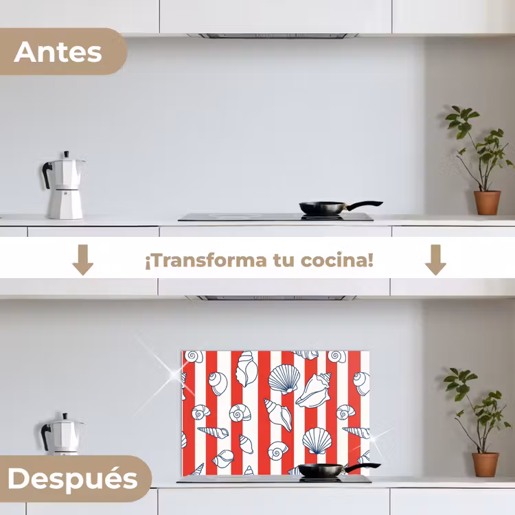 Salpicaderos de cocina - Concha - Animales marinos - Verano - Ilustración - Rojo - Azul — 7