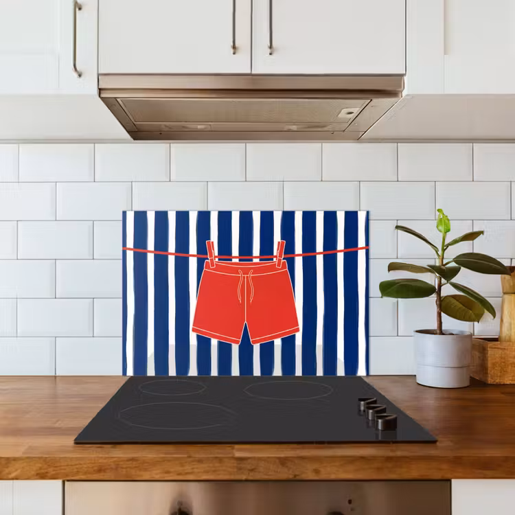 Salpicaderos de cocina - Pantalones cortos - Tendedero - Verano - Ilustración - Rojo — 3