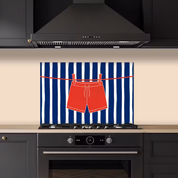 Salpicaderos de cocina - Pantalones cortos - Tendedero - Verano - Ilustración - Rojo — 5