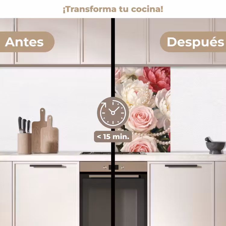 Revestimiento cocina - Flores - Perlas - Romanticismo - Clásico - Rosa — 2