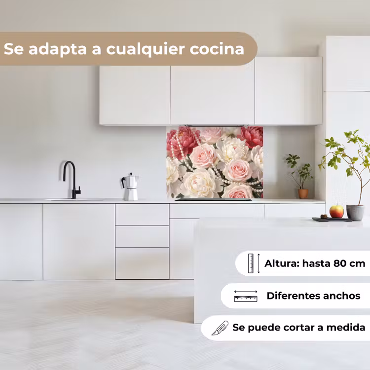 Revestimiento cocina - Flores - Perlas - Romanticismo - Clásico - Rosa — 6