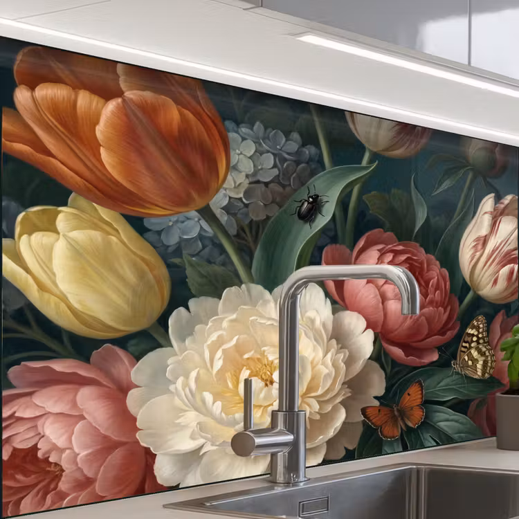 Revestimiento cocina - Flores - Ramo - Naturaleza - Clásico - Oscuro — 1