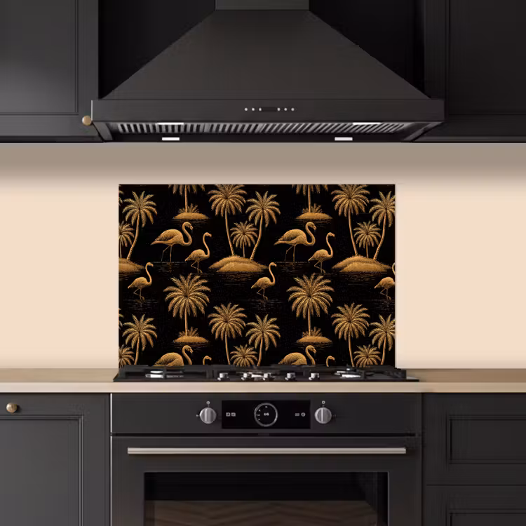 Salpicaderos de cocina - Flamenco - Palmeras - Tropical - Dorado - Negro — 5