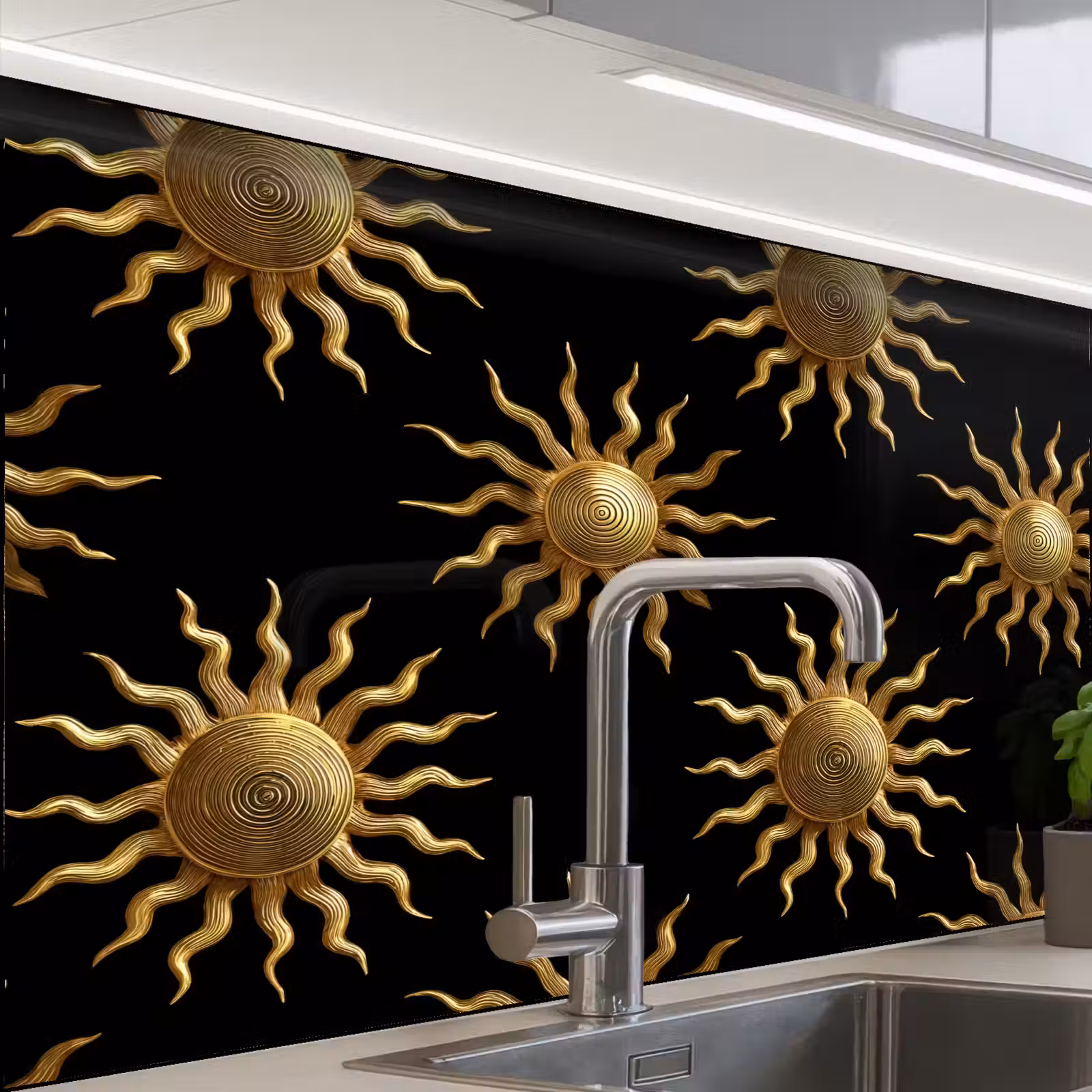 Revestimiento cocina - Sol - Estampado - Lujo - Dorado - Negro — 1