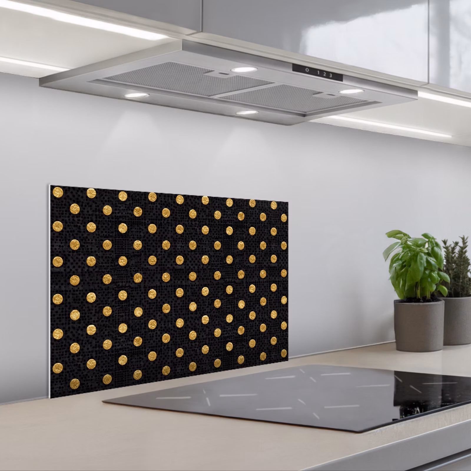 Salpicaderos de cocina - Lunares - Puntos - Dorado - Negro — 1
