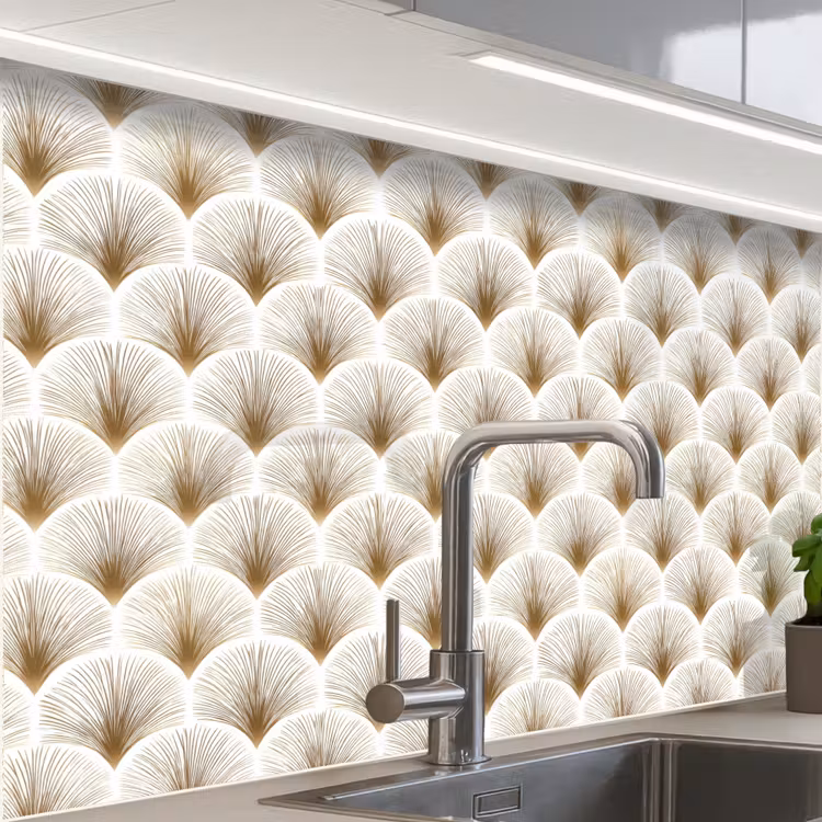 Revestimiento cocina - Abanicos - Art Déco - Elegantes - Dorados - Blancos — 1