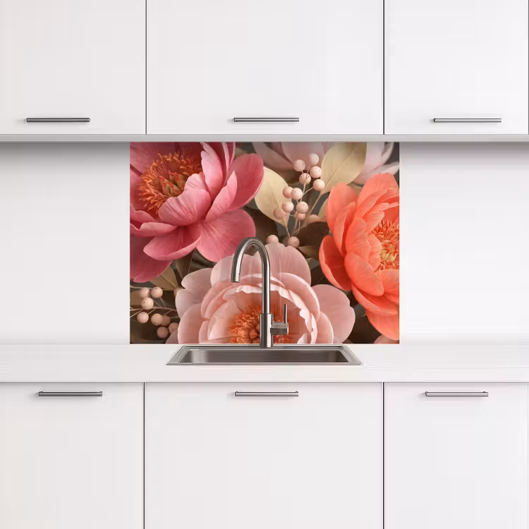 Revestimiento cocina - Flores - Floración - Suave - Coral - Decoración — 3