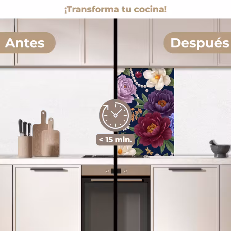 Revestimiento cocina - Flores - Perlas - Decoración - Moderno - Azul — 2