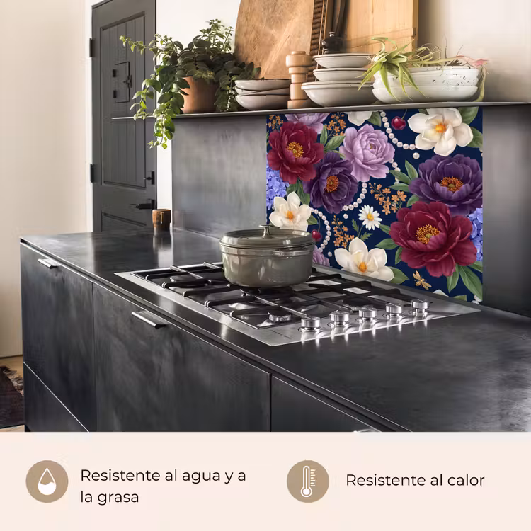Revestimiento cocina - Flores - Perlas - Decoración - Moderno - Azul — 4