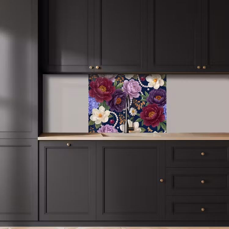 Revestimiento cocina - Flores - Perlas - Decoración - Moderno - Azul — 5