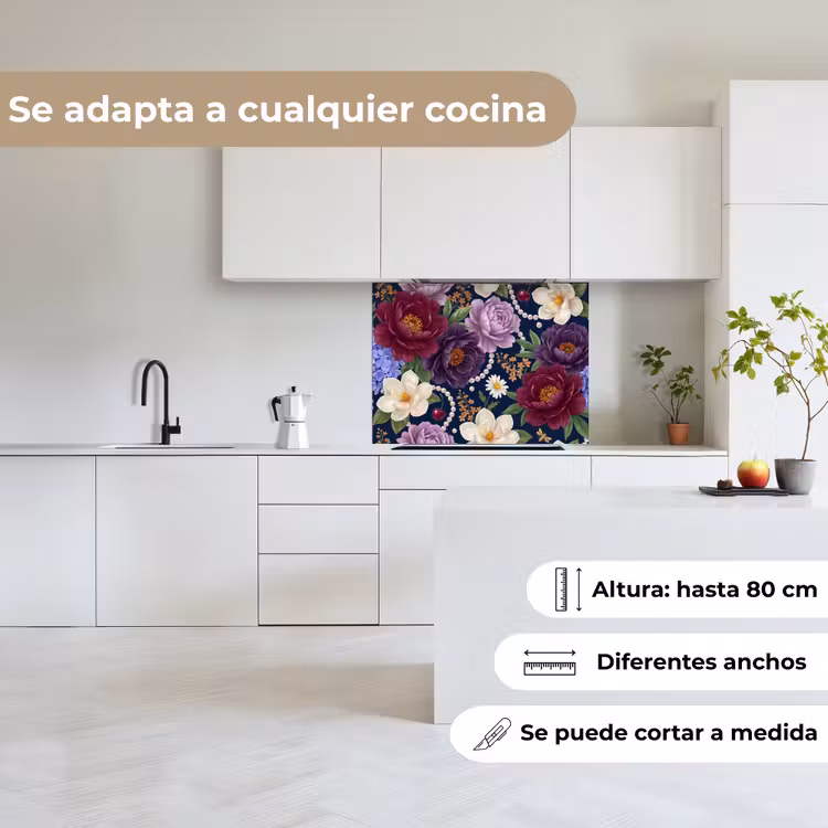 Revestimiento cocina - Flores - Perlas - Decoración - Moderno - Azul — 6