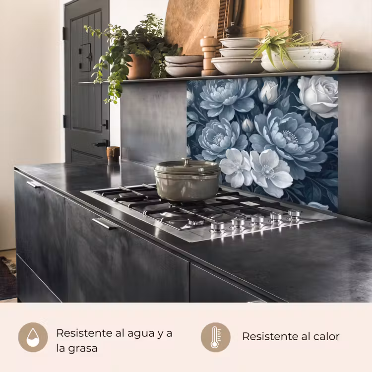 Revestimiento cocina - Flores - Ramo - Invierno - Abstracto - Azul — 4