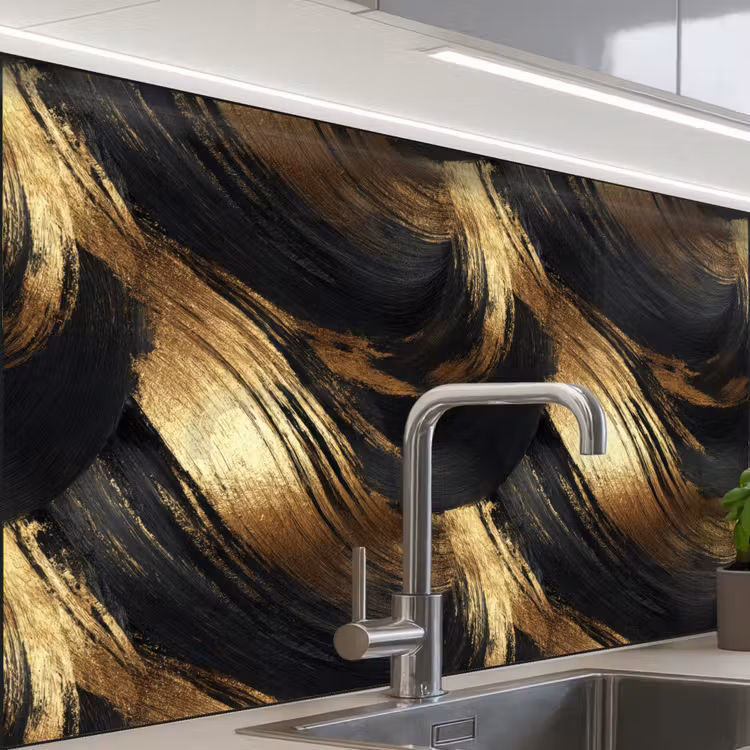 Revestimiento cocina - Pinceladas - Abstracto - Dorado - Negro — 1
