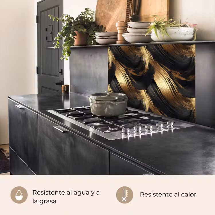 Revestimiento cocina - Pinceladas - Abstracto - Dorado - Negro — 4
