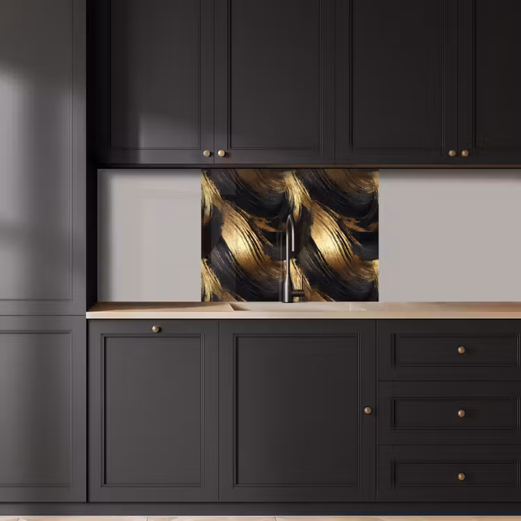 Revestimiento cocina - Pinceladas - Abstracto - Dorado - Negro — 5