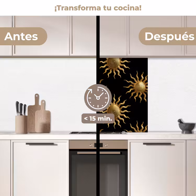 Revestimiento cocina - Sol - Estampado - Lujo - Dorado - Negro — 2
