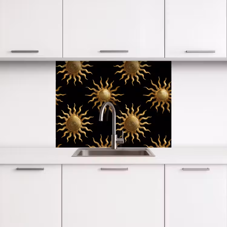 Revestimiento cocina - Sol - Estampado - Lujo - Dorado - Negro — 3