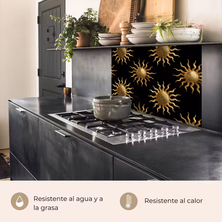 Revestimiento cocina - Sol - Estampado - Lujo - Dorado - Negro — 4