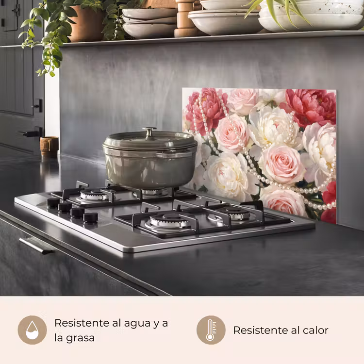 Salpicaderos de cocina - Flores - Perlas - Romanticismo - Clásico - Rosa — 2
