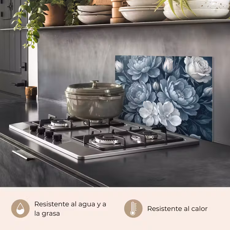 Salpicaderos de cocina - Flores - Ramo - Invierno - Abstracto - Azul — 2