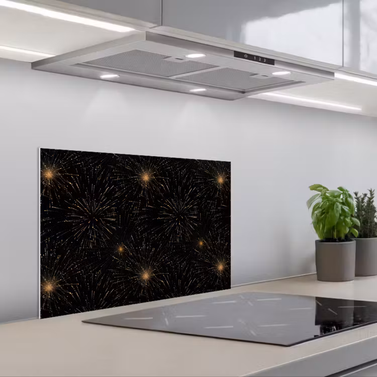 Salpicaderos de cocina - Fuegos artificiales - Patrón - Festivo - Dorado - Negro — 1