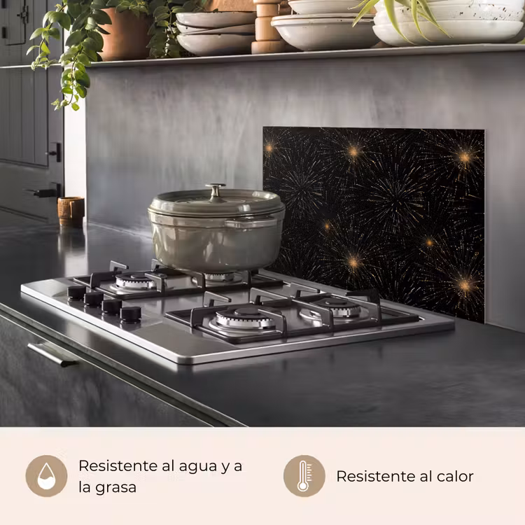 Salpicaderos de cocina - Fuegos artificiales - Patrón - Festivo - Dorado - Negro — 2