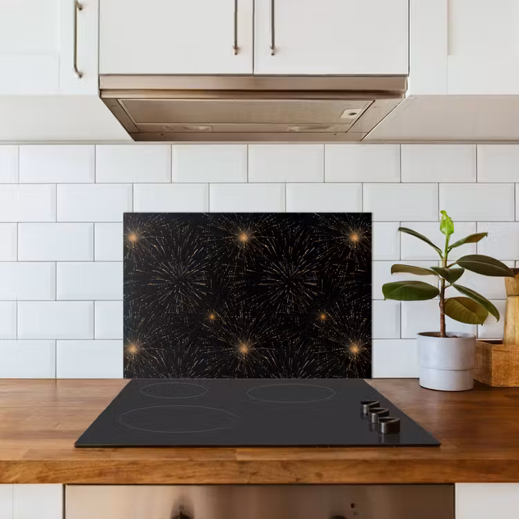 Salpicaderos de cocina - Fuegos artificiales - Patrón - Festivo - Dorado - Negro — 3