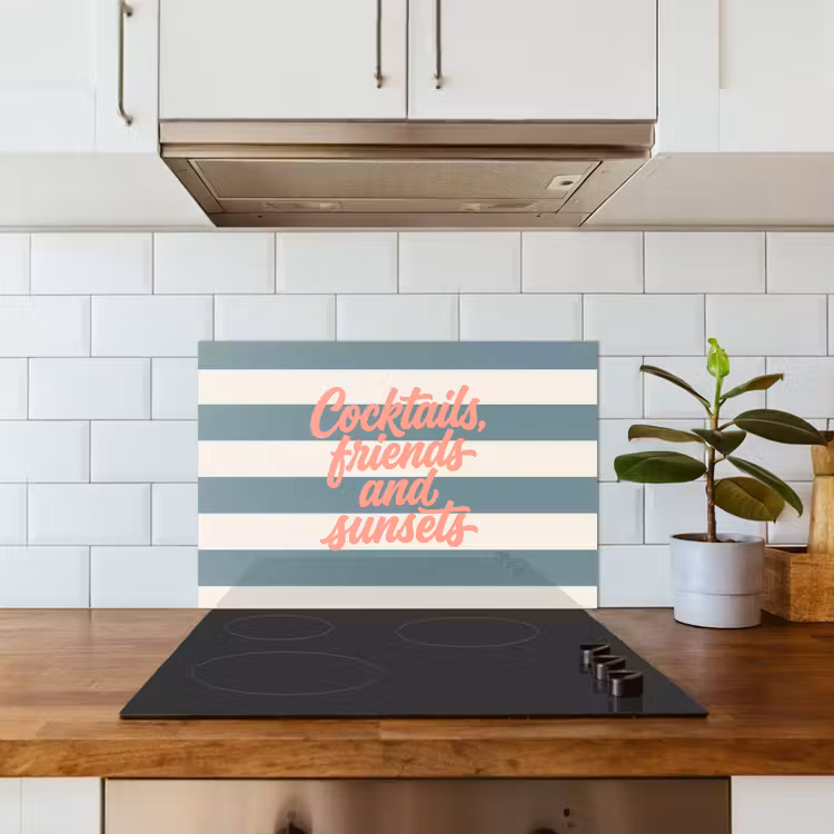Salpicaderos de cocina - Cócteles - Rayas - Azul - Coral — 3