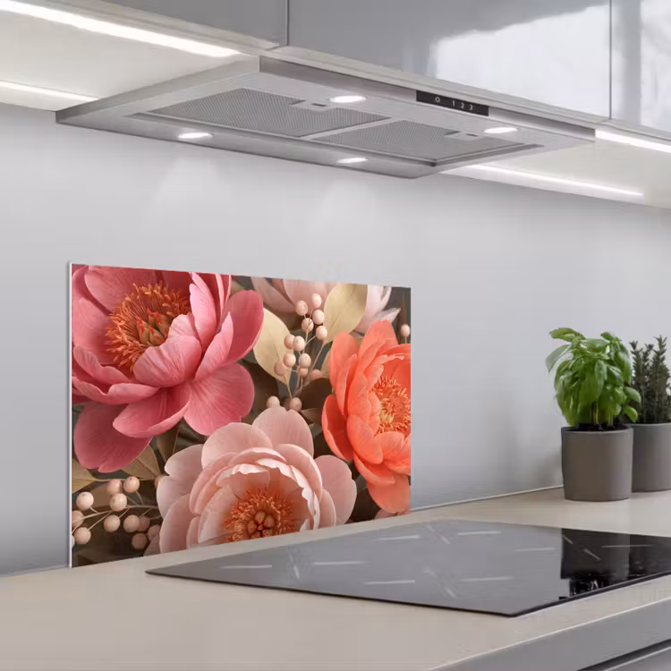 Salpicaderos de cocina - Flores - Floración - Suave - Coral - Decoración — 1