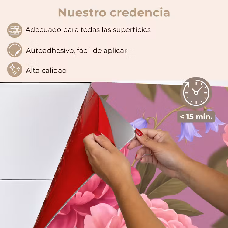 Salpicaderos de cocina - Flores - Patrón - Ilustración - Rosa — 4