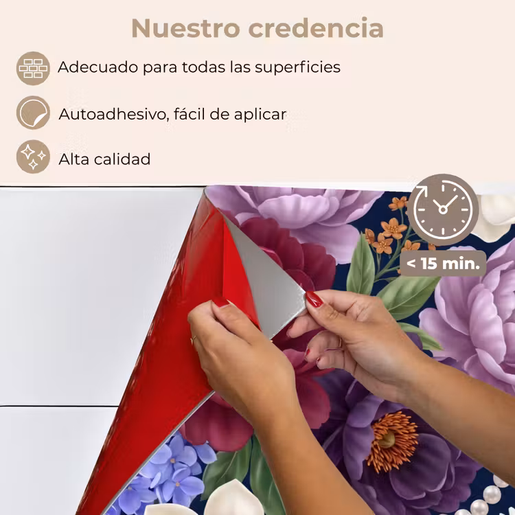 Salpicaderos de cocina - Flores - Perlas - Decoración - Moderno - Azul — 4