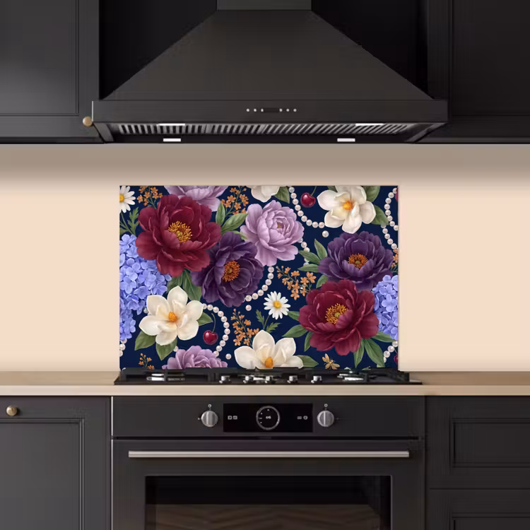 Salpicaderos de cocina - Flores - Perlas - Decoración - Moderno - Azul — 5