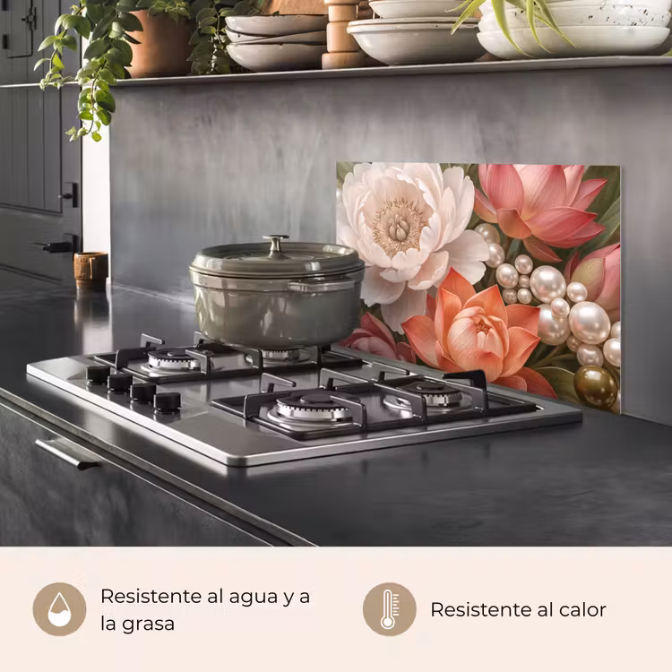 Salpicaderos de cocina - Flores - Perlas - Elegante - Rosa - Blanco — 2
