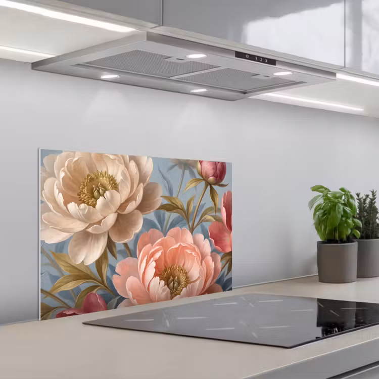 Salpicaderos de cocina - Flores - Rosa - Beige - Moderno - Naturaleza — 1