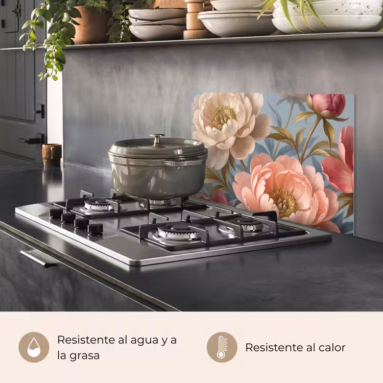 Salpicaderos de cocina - Flores - Rosa - Beige - Moderno - Naturaleza — 2