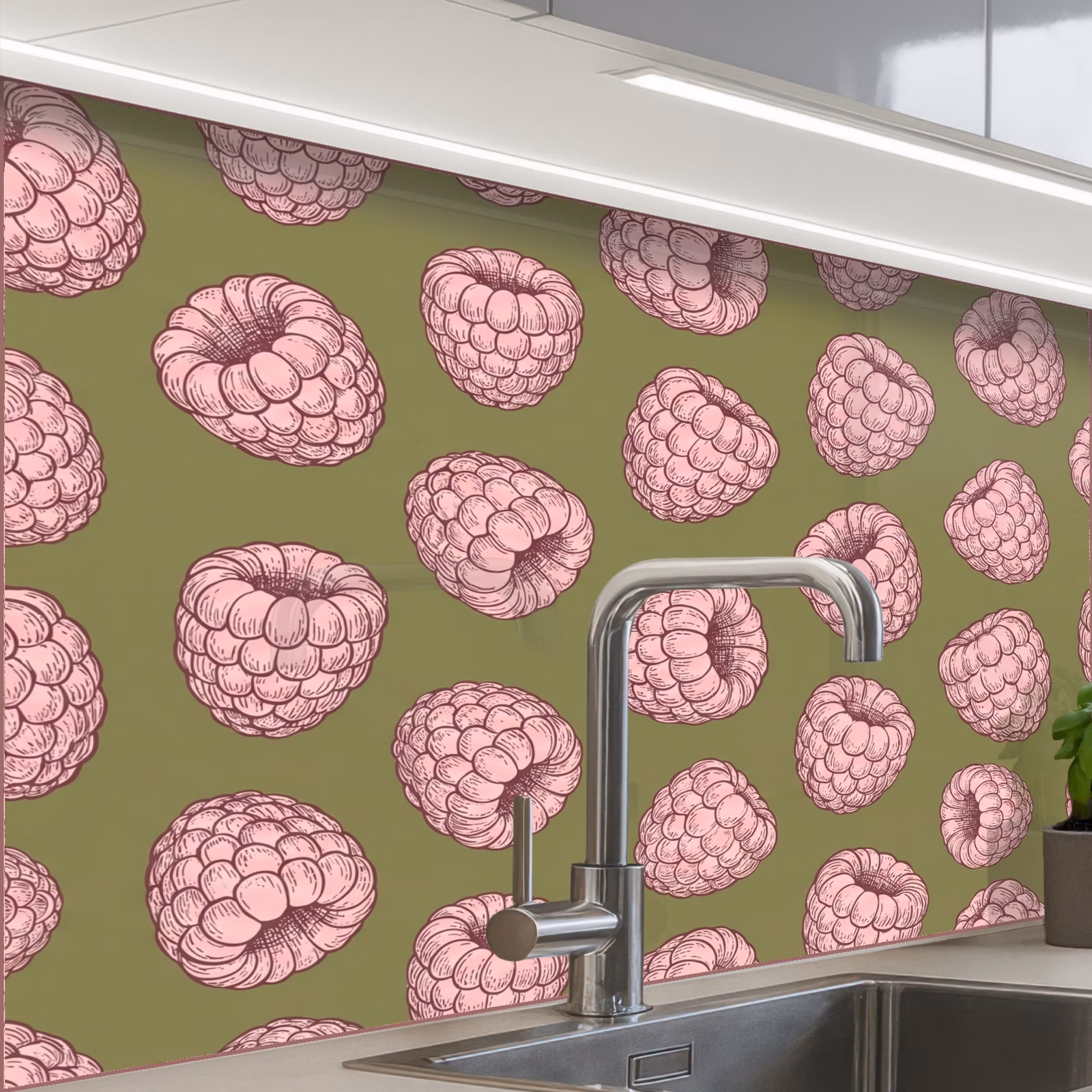 Revestimiento cocina - Comida - Patrón - Ilustración - Rosa - Verde — 1