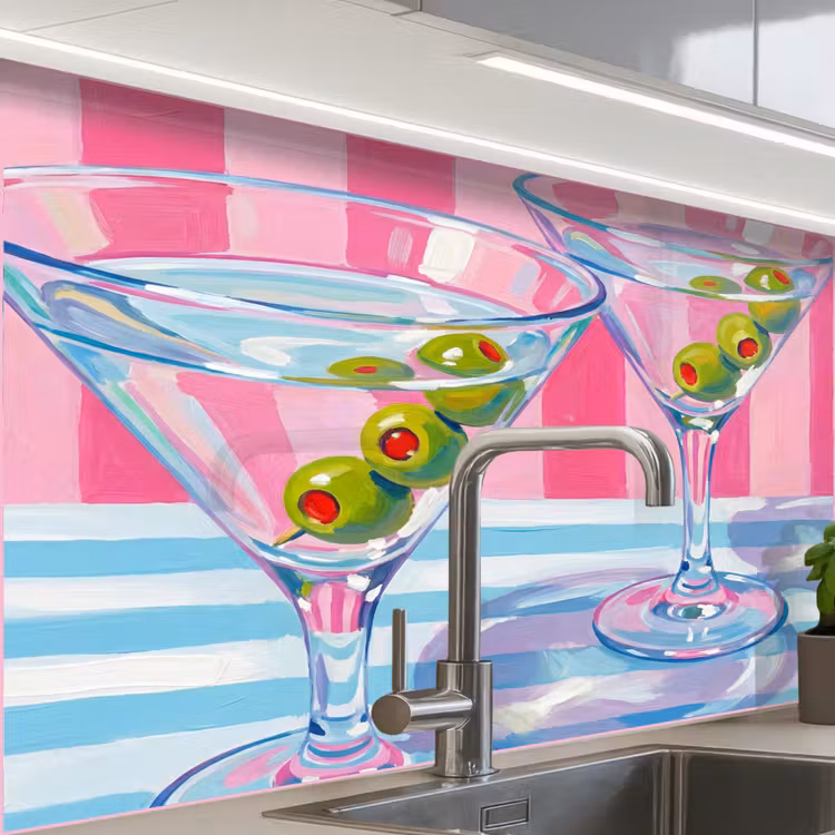 Revestimiento cocina - Cóctel - Aceitunas - Arte - Moderno - Rosa — 1