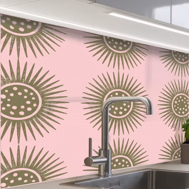 Revestimiento cocina - Flores - Estampado - Abstracto - Rosa - Verde — 1