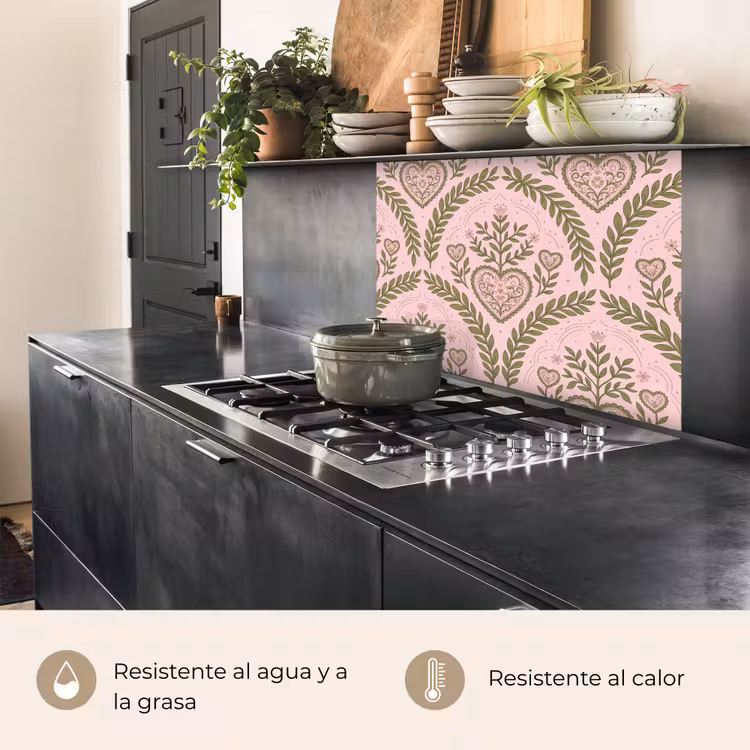 Revestimiento cocina - Motivo - Corazón - Flores - Folclórico - Rosa — 4