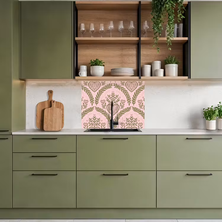 Revestimiento cocina - Motivo - Corazón - Flores - Folclórico - Rosa — 7