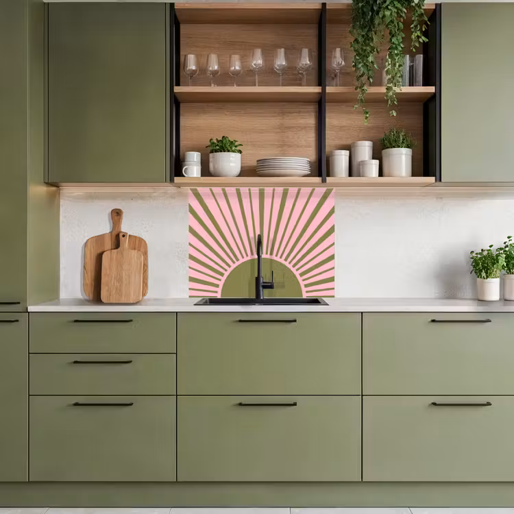 Revestimiento cocina - Resumen - Rayos - Gráfico - Rosa - Verde — 7
