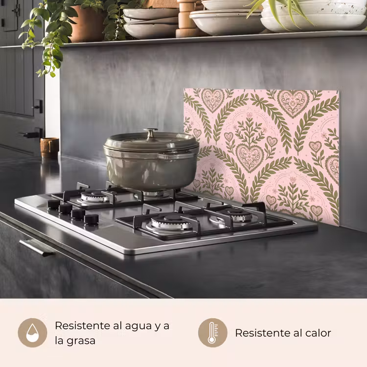 Salpicaderos de cocina - Motivo - Corazón - Flores - Folclórico - Rosa — 2