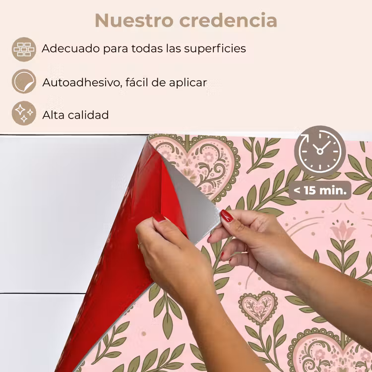Salpicaderos de cocina - Motivo - Corazón - Flores - Folclórico - Rosa — 4